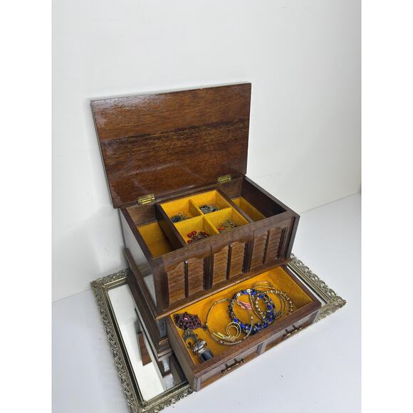 Vintage Wood Jewelry box with Drawer - Picture 7 of 10